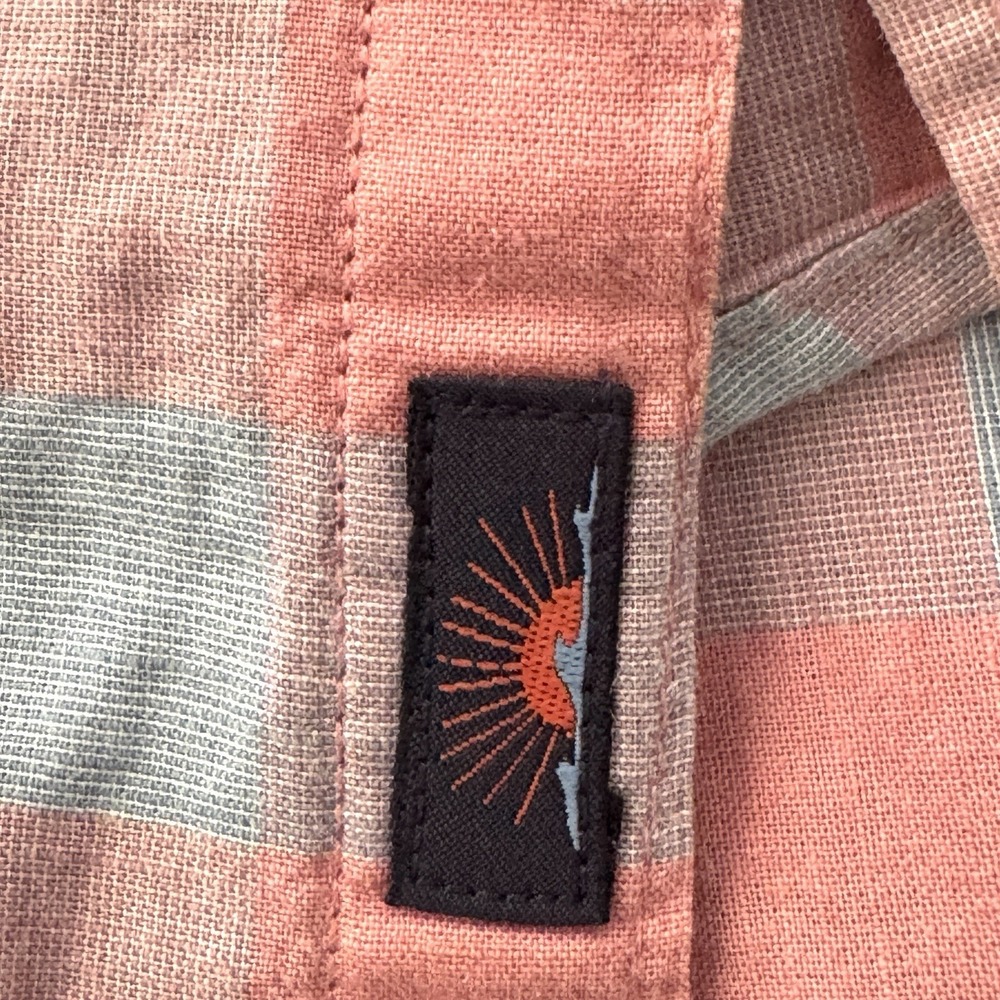 Faherty Stretch Summer Blend Men's Med Long Sleeve Linen Shirt Pink Blue Plaid - Picture 5 of 11